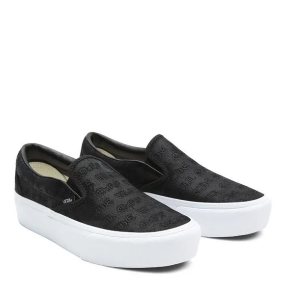 Platform black slip on vans, with embossed OTW writing. - Picture 1 of 4
